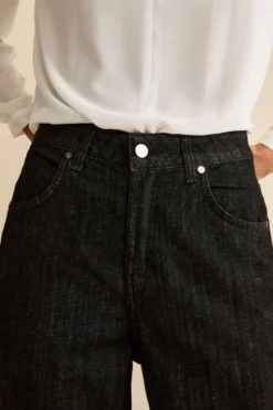 Jeans Sfrangiato a Gamba Larga - DENIM/NERO