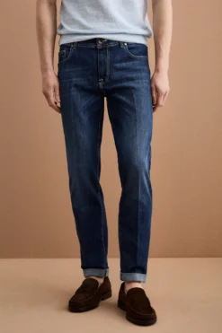 Jeans Slim Fit Cinque Tasche con Risvolto - DENIM