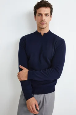 Lupetto con Spacco in Lana e Cashmere - BLU NOTTE