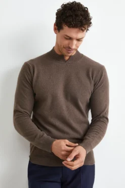 Lupetto con Spacco in Lana e Cashmere - CACAO