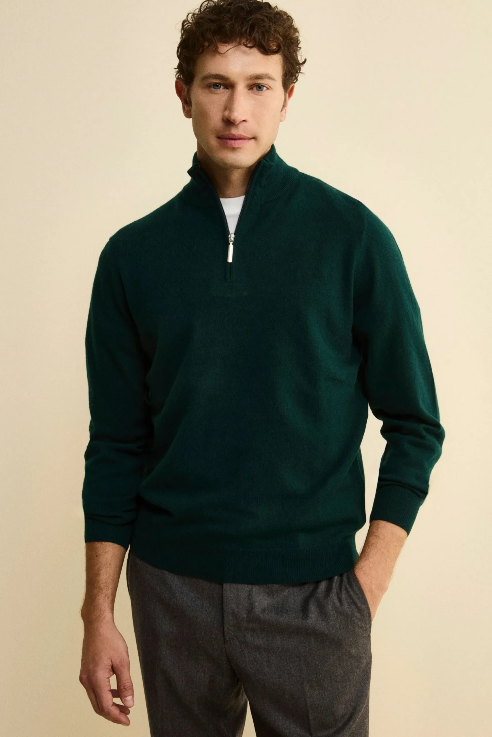 Lupetto con Zip in Lana e Cashmere - VERDONE