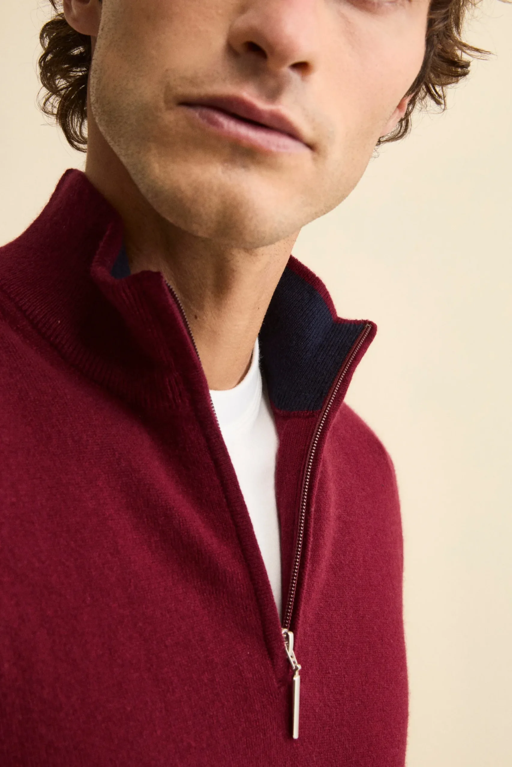 Lupetto con Zip in Lana e Cashmere - BORDEAUX