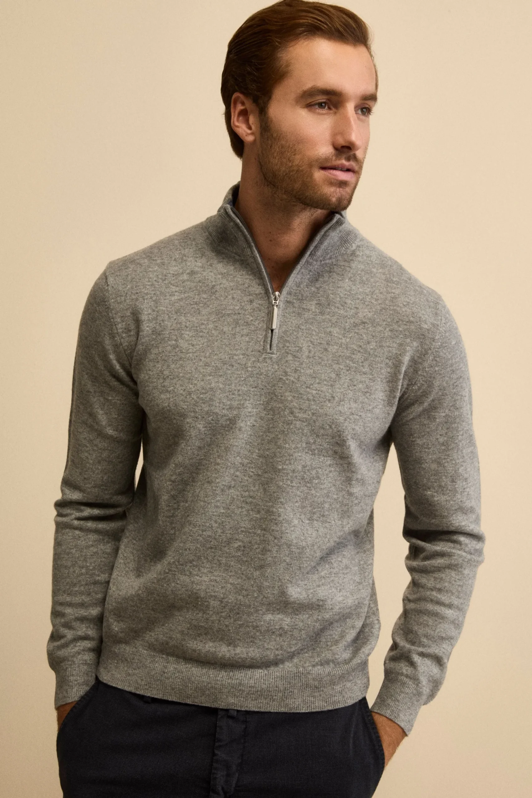 Lupetto con Zip in Lana e Cashmere - GRIGIO MELANGE
