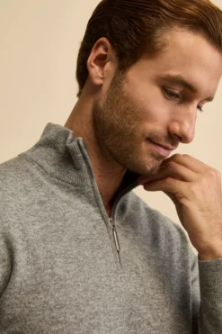 Lupetto con Zip in Lana e Cashmere - GRIGIO MELANGE