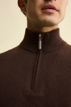 Lupetto con Zip in Lana e Cashmere - MARRONE