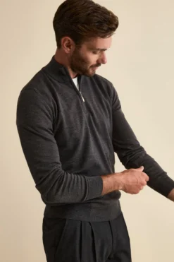 Lupetto con Zip in Lana Merino - ANTRACITE