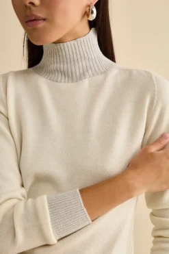 Lupetto in Lana Merino con Bordi in Lurex - ECRU