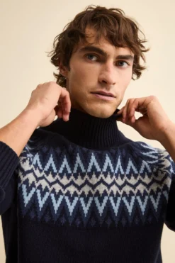 Lupetto Jacquard Norvegese in Lana Merino - BLU/AZZURRO