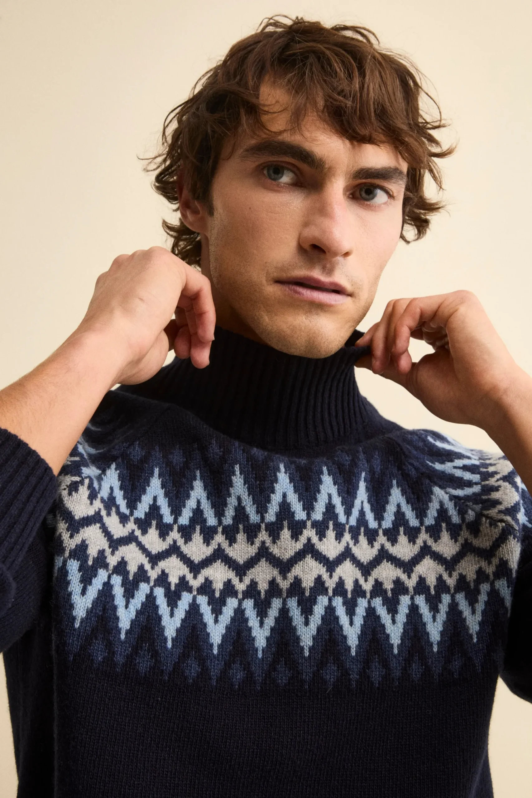 Lupetto Jacquard Norvegese in Lana Merino - BLU/AZZURRO