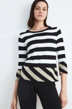 Maglia a righe girocollo - NERO RIGATO