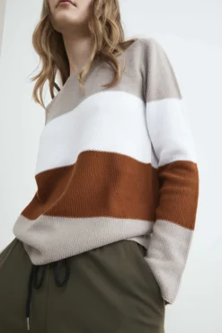 Maglia a righe in cotone - BEIGE RIGATO