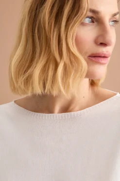 Maglia Barchetta Boxy con Costine - BIANCO