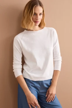 Maglia Barchetta in Cotone con Manica Raglan - BIANCO