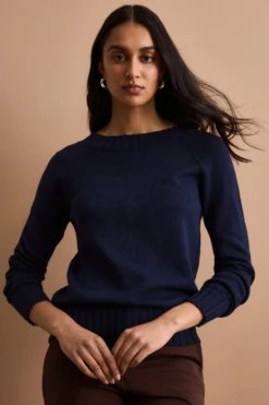 Maglia Barchetta in Cotone con Manica Raglan - BLU