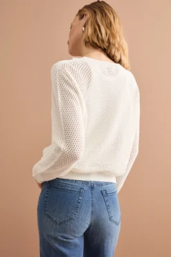 Maglia Barchetta in Cotone con Motivo a Rombi - BIANCO