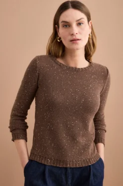 Maglia Barchetta in Cotone con Paillettes - TABACCO