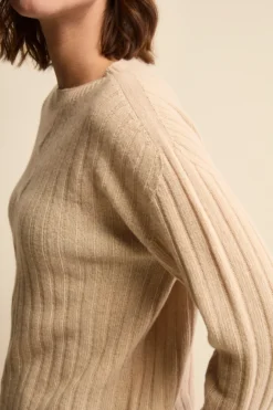 Maglia Barchetta Lavorata in Lana e Cashmere - BEIGE