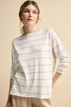 Maglia Barchetta Raglan in Cotone - RIGATO BIANCO/BEIGE