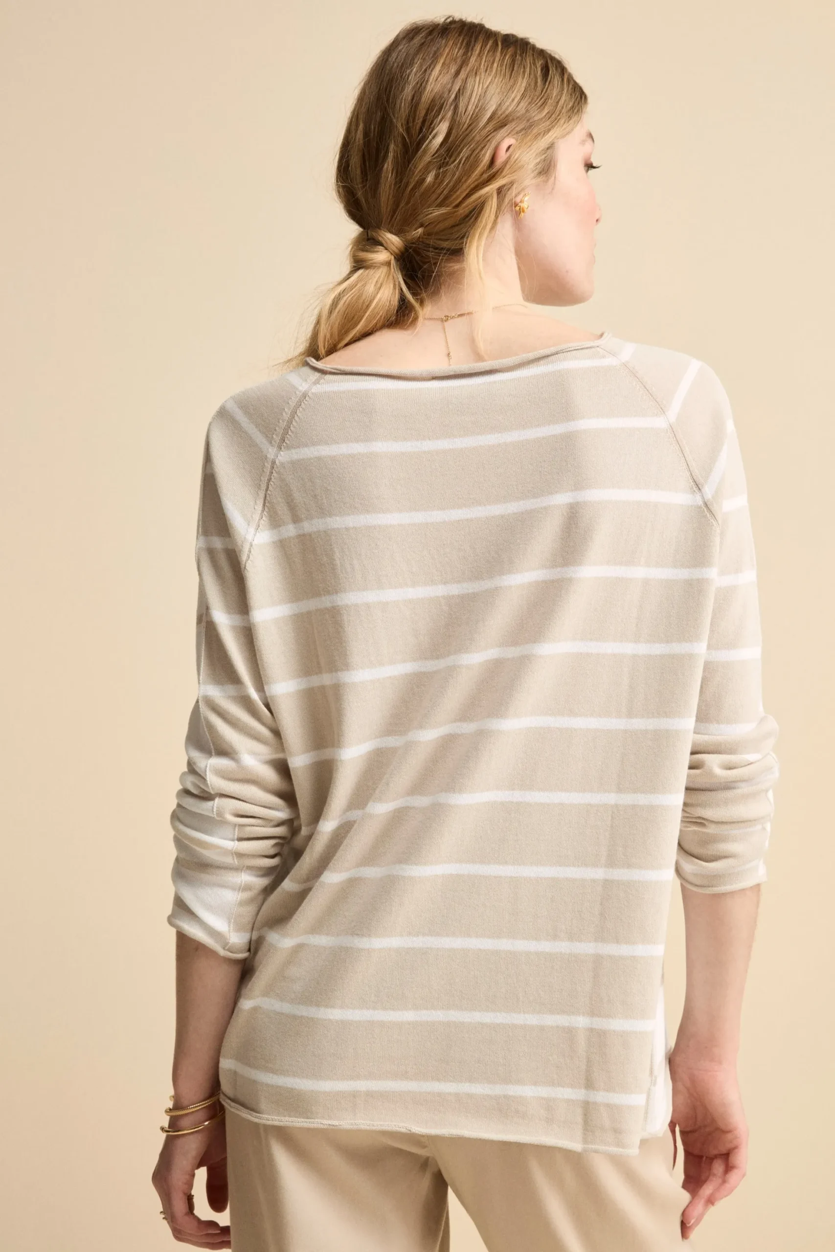 Maglia Barchetta Raglan in Cotone - RIGATO BIANCO/BEIGE