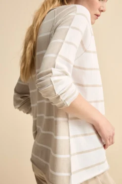 Maglia Barchetta Raglan in Cotone - RIGATO BIANCO/BEIGE