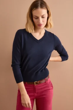 Maglia Boxy in Cotone con Scollo a V - BLU