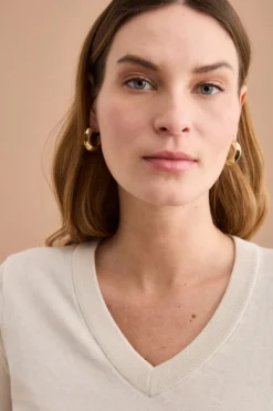 Maglia Boxy in Cotone con Scollo a V - NATURALE