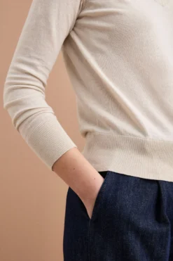 Maglia Boxy in Cotone con Scollo a V - NATURALE