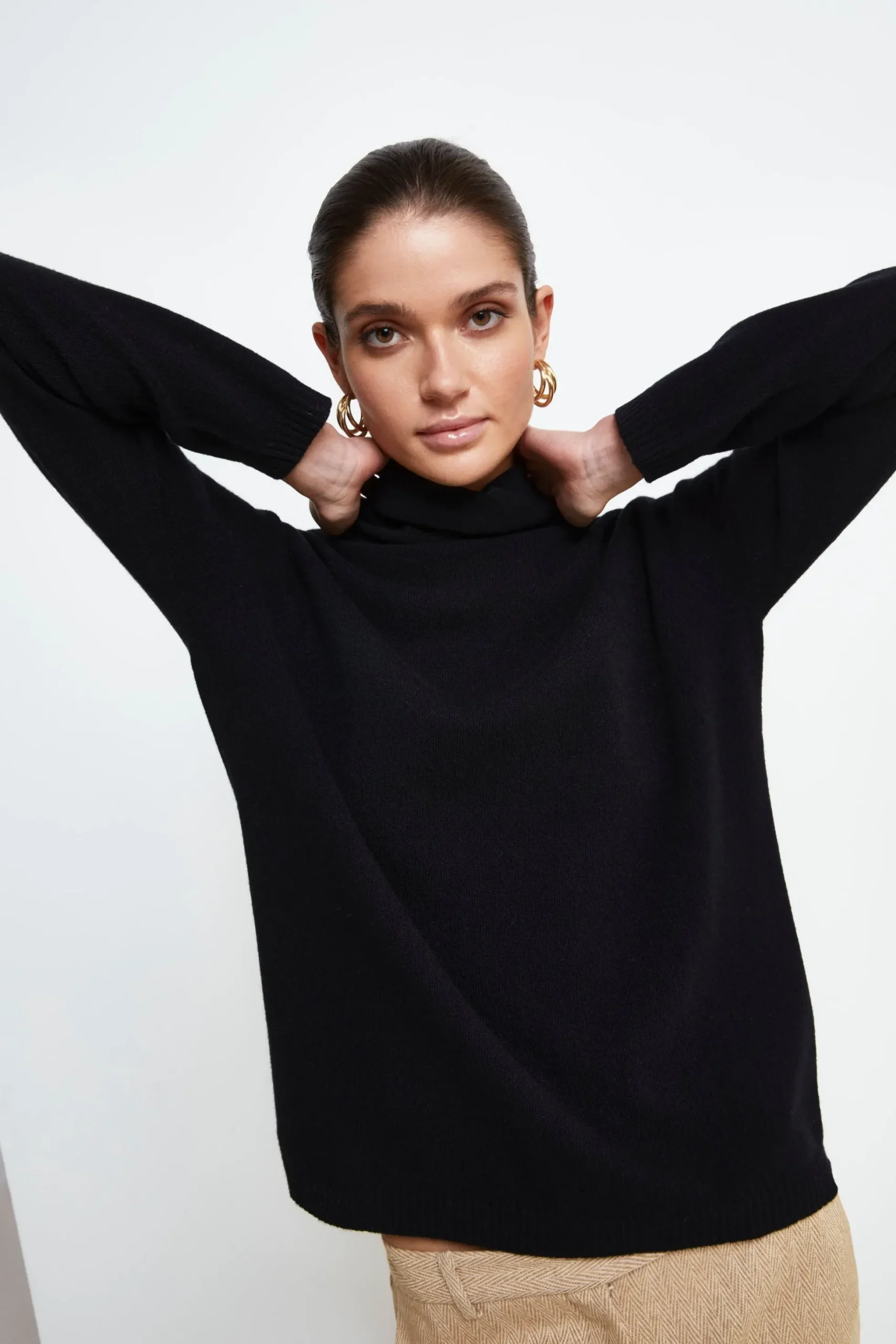 Maglia Collo Morbido lana cashmere - NERO