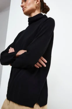 Maglia Collo Morbido lana cashmere - NERO