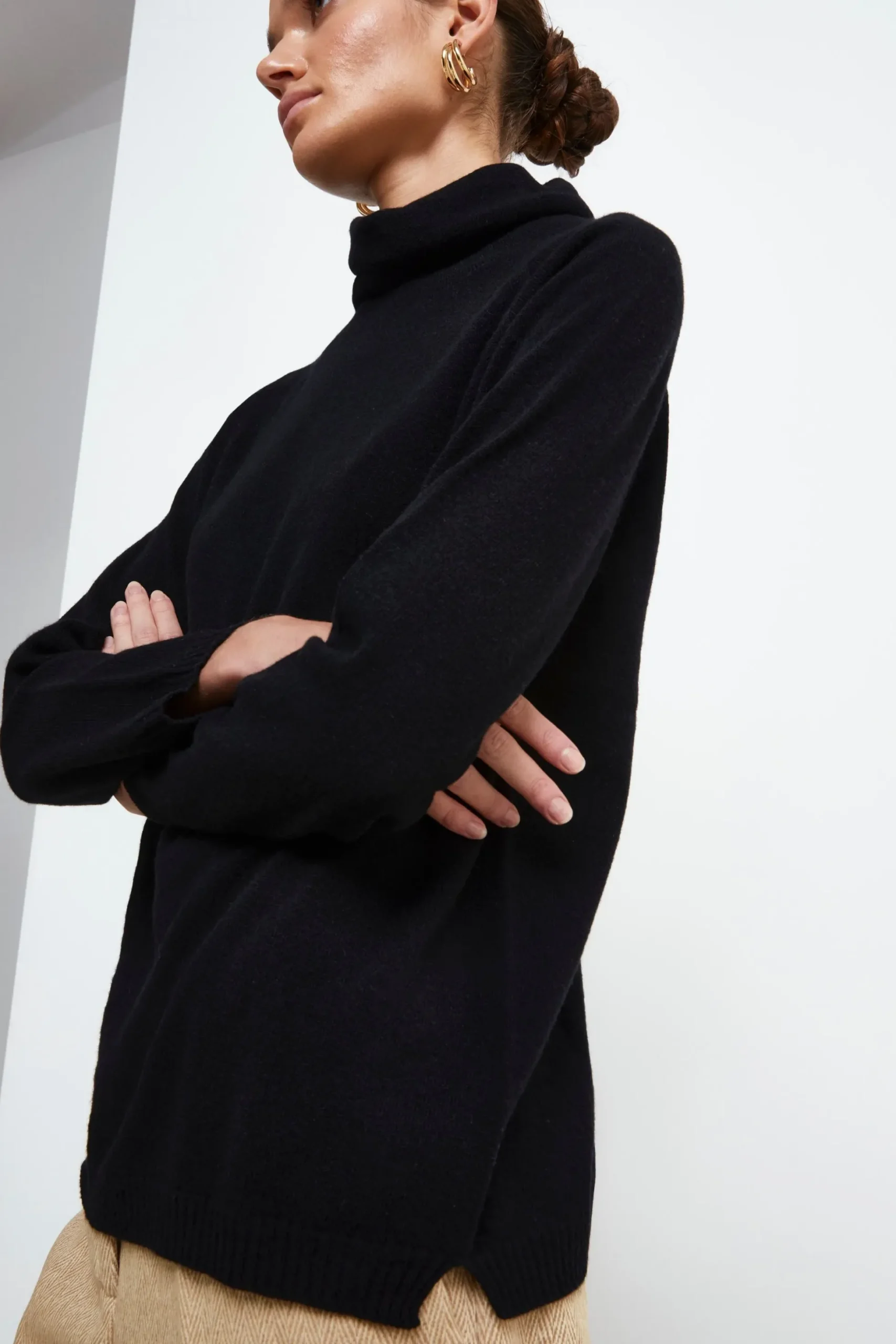 Maglia Collo Morbido lana cashmere - NERO