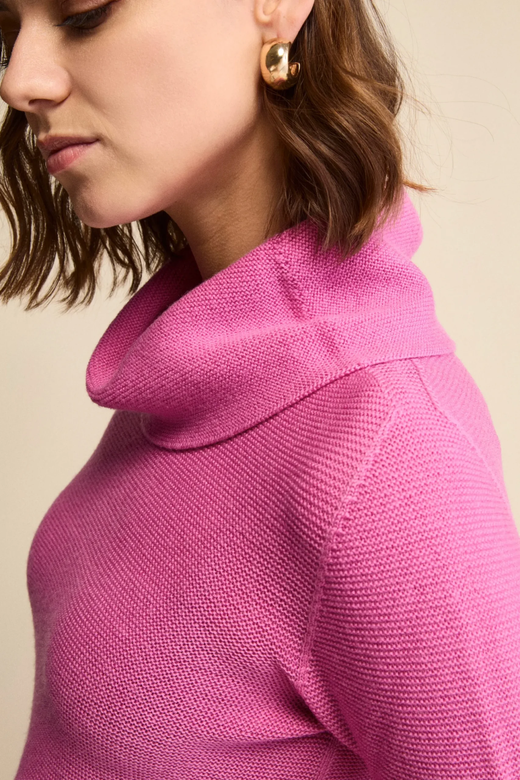Maglia con Spacchi in Lana Merino - FUXIA