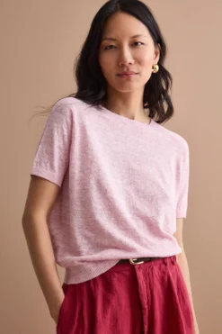 Maglia Cropped Boxy in Misto Lino - ROSA