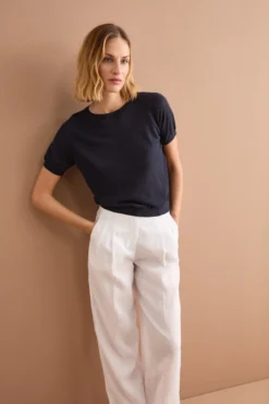 Maglia Cropped Boxy in Misto Lino - BLU