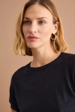 Maglia Cropped Boxy in Misto Lino - BLU