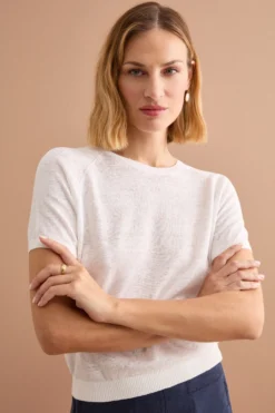 Maglia Cropped Boxy in Misto Lino - BIANCO
