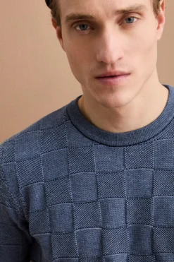 Maglia Dama Girocollo in Cotone - BLU/GRIGIO