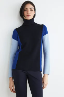Maglia dolcevita color block - BLU