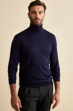 Maglia dolcevita in seta e cashmere - BLU NOTTE