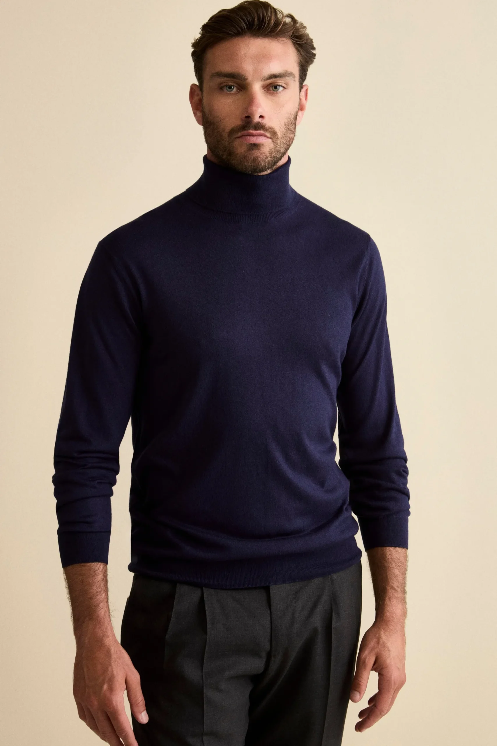 Maglia dolcevita in seta e cashmere - BLU NOTTE