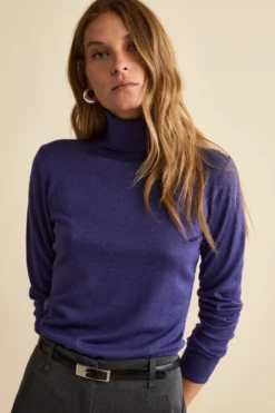 Maglia Dolcevita in Seta e Cashmere Extrafine - BLU APERTO