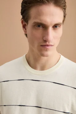 Maglia Girocollo a Righe Regular Fit in Cotone - BIANCO/BLU