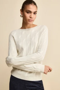 Maglia Girocollo a Trecce in Lana Merino - ECRU