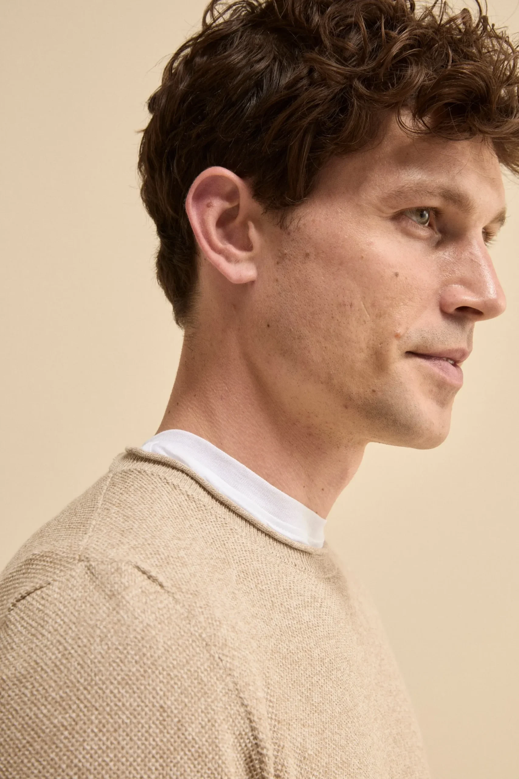 Maglia Girocollo Bicolore in Cotone - BEIGE/BIANCO