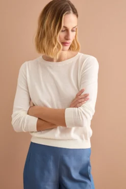 Maglia Girocollo Boxy in Cotone - PANNA