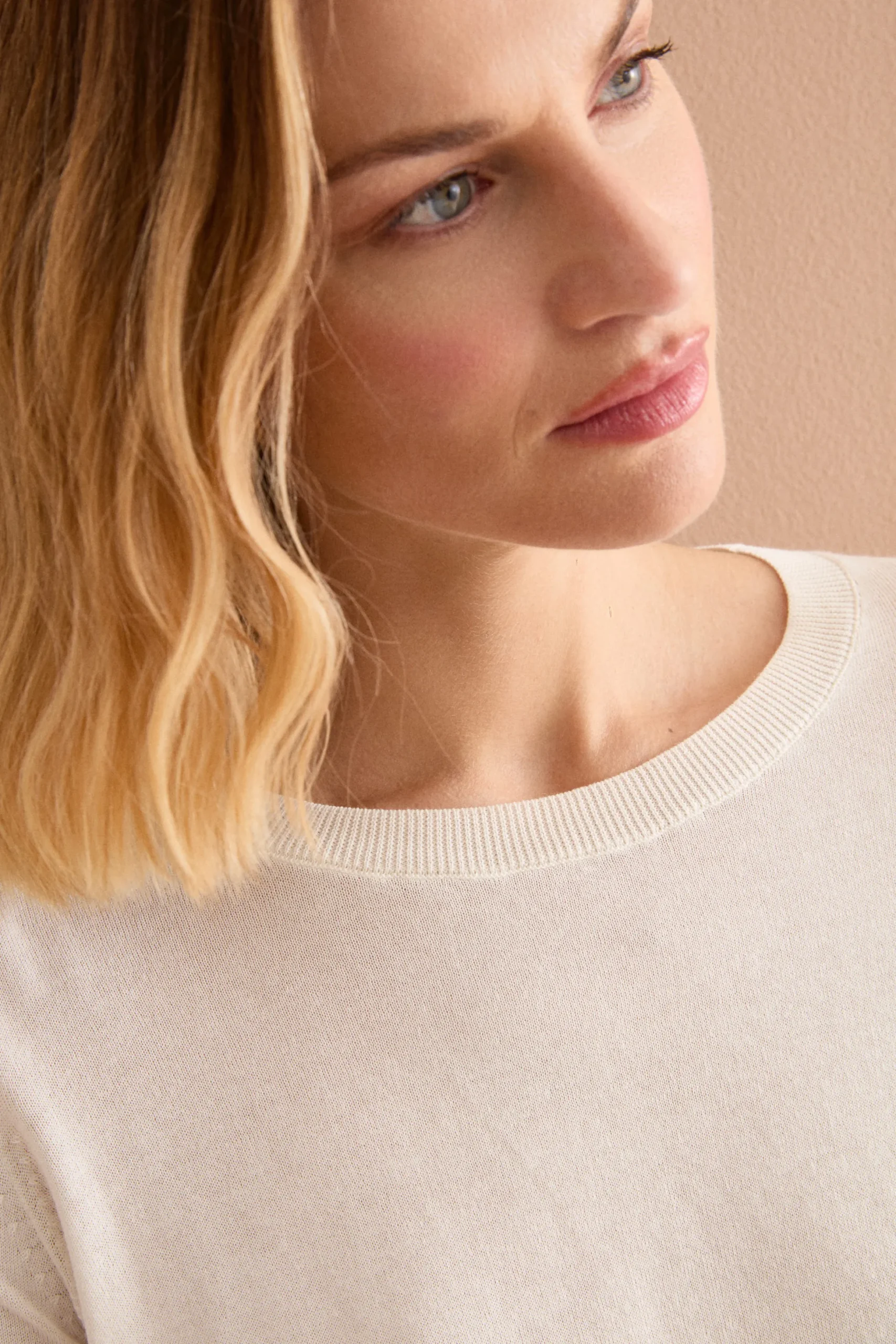 Maglia Girocollo Boxy in Cotone - PANNA