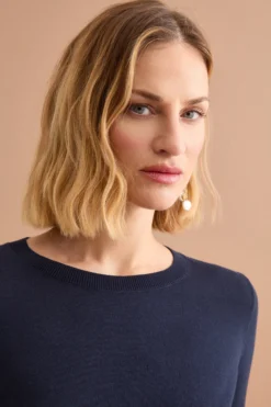 Maglia Girocollo Boxy in Cotone - BLU