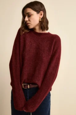 Maglia Girocollo Boxy in Misto Alpaca - BORDEAUX