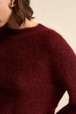Maglia Girocollo Boxy in Misto Alpaca - BORDEAUX