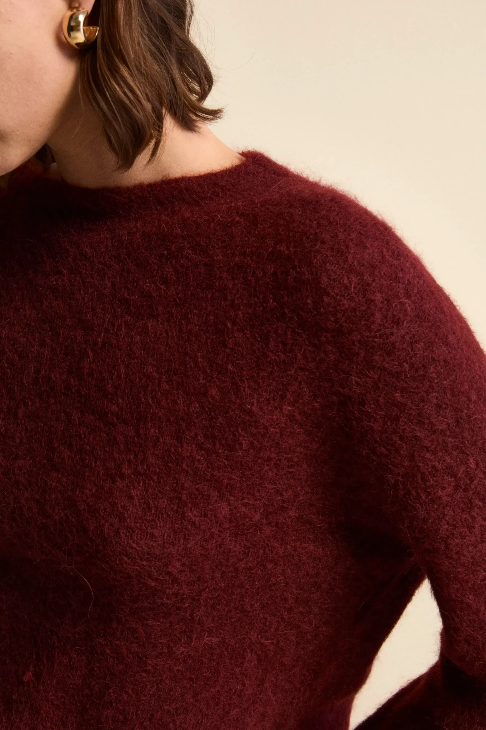 Maglia Girocollo Boxy in Misto Alpaca - BORDEAUX