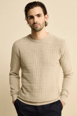 Maglia Girocollo con Crepe in cotone - SABBIA